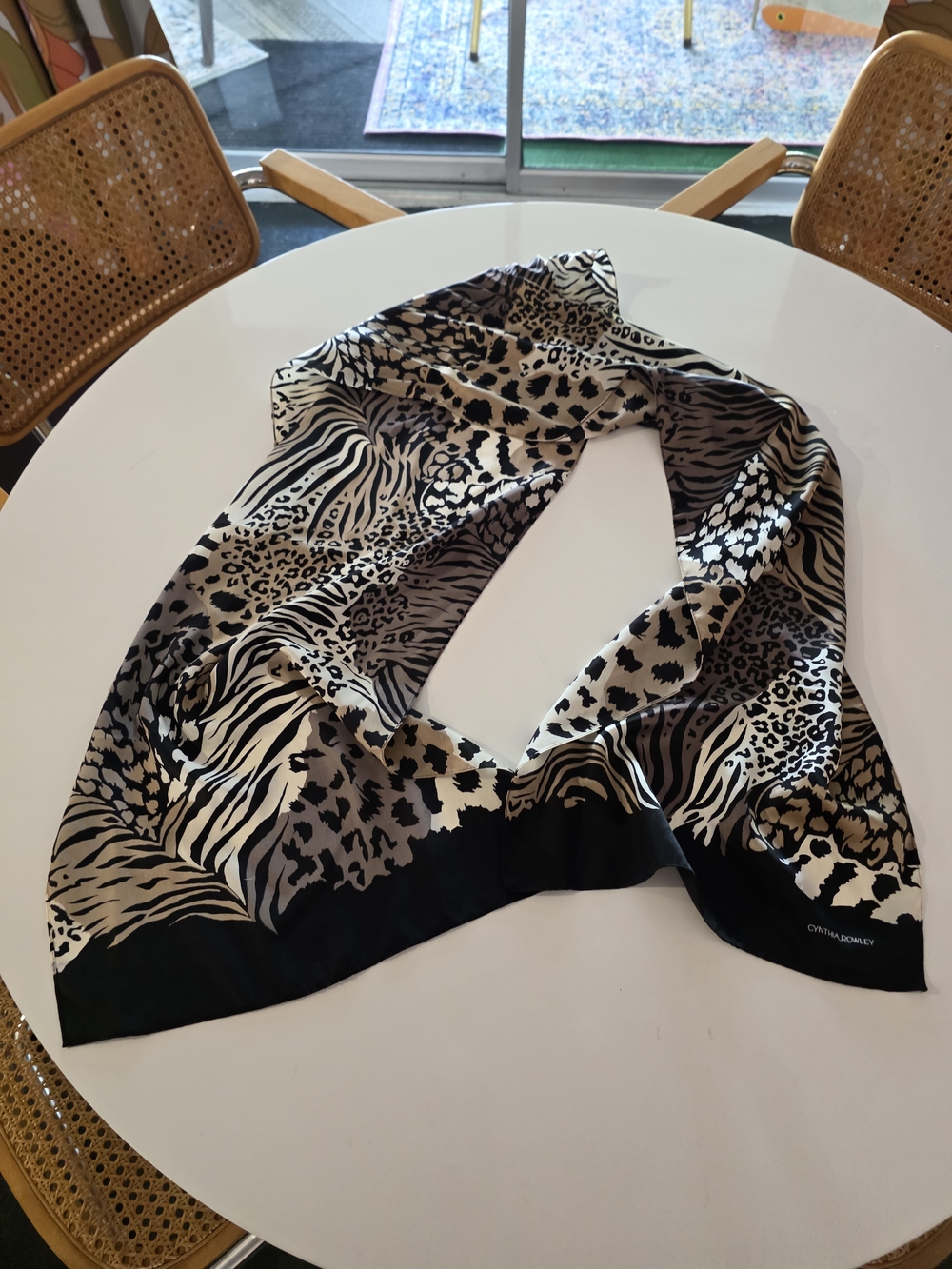 Cynthia Rowley Black, Beige & Cream Animal Print Silk Wrap